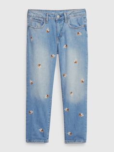 This denim is made with 5% recycled cotton.  Less waste in the world.  More great denim for you.  Stretch denim jeans.   Button closure at waist Princess Closet, Girl Jeans, Pink Denim, Accessories Packing, Girlfriend Jeans, Jeans Button, Jeans Kids, Gap Kids, Floral White