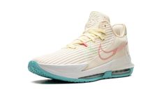 The Nike LeBron Witness 6 “Easter” is a colorway of the alternate version of LeBron James’s sixth signature basketball shoe with an Easter-inspired look.  The colorway is complete with a yellow ribbed mesh upper that’s contrasted with pastel hues throughout the design.  A pastel pink outline Swoosh appears on both sides.  Pastels in pink and green are incorporated onto different design elements.  Underfoot, the white rubber midsole with full-length Air Max cushioning is contrasted with a teal rubber outsole on the left shoe and a pink rubber outsole on the right shoe.  Release date: May 1, 2022 Cheap White High-top Basketball Shoes, Luxury White Dynamic Basketball Shoes, Luxury Modern White Basketball Shoes, Luxury White Modern Basketball Shoes, Luxury Cushioned Lace-up Basketball Shoes, Affordable Lace-up Streetwear Basketball Shoes, Luxury Nike Basketball Shoes With Rubber Sole, Girls Basketball Shoes Nike, Luxury Synthetic Basketball Shoes With White Sole