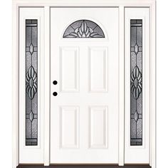 a white front door with two sidelights