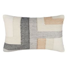 a white and black pillow with squares on it