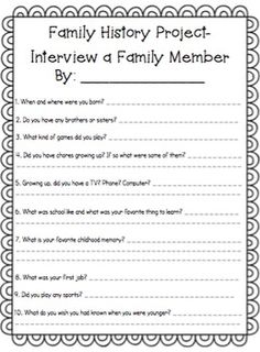 the family history project is shown in this printable activity for kids to learn how to write