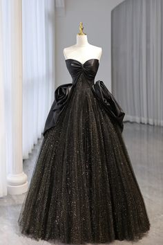 Enchanted Evening Glitter Black Ball Gown Long Black Evening Dress, Tulle Long Prom Dress, Prom Dress Black, Formal Prom Dresses Long, Black Ball Gown, Satin Tulle, Beautiful Prom Dresses, A Line Prom Dresses, Prom Formal