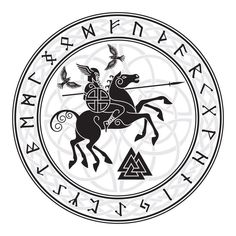 an image of a person riding on a horse in the middle of a circle with letters and