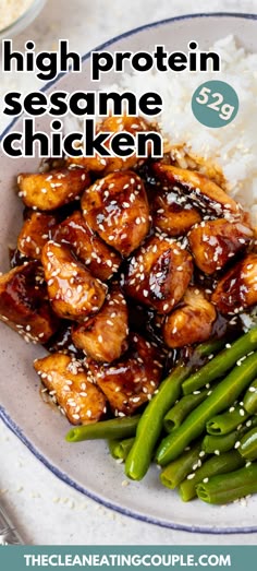 High Protein Sesame Chicken with green beans and rice on a white plate Diary Free Easy Dinners, Healthy Meals For Diabetics Dinners, Chicken Lunch Ideas Healthy, Fast Like A Girl Recipes, Gluten Free Protein Meals, Low Fat Meal Prep For The Week, Healthy Inexpensive Dinners, High Protein Dairy Free Dinner Recipes, Easy Healthy High Protein Dinners