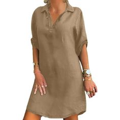 Type: Women Shirt Dress Gender: Women Woman, Ladies Lady, Female Style: Women Short Sleeve Mini Dress Shirt Dress Sundress Pattern Type: Solid Color Color: White, Red, Black,Khaki, Gem Green Size: S, M, L, XL, XXL, 3XL, 4XL, 5XL (Follow the size chart to select please) Material: 65%Polyester, 35%Cotton Neckline: V Neck Dress Length: Above Knee Sleeve Length: Short Sleeve Season: Spring, Summer, Autumn, Fall, Winter Occasions: Casual, Traveling, Vacation, Working, Party, Everyday, Dates, Movies, Doctor Dress, Mid Skirt, Straight Clothes, Dress Sleeve Styles, Short Sleeve Dress Shirt, Mini Robes, Vestidos Vintage, Dress Crafts, Khaki Dress