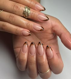 2024 Nails Inspiration, French Tip Tortoise Shell Nails, Cute Nails For Fall French Tip, Fall Nail Inspo Almond Simple French, Short Almond Shape Nails Designs, Almond Glass Nails, Modern Fall Nails, Nailspo Almond