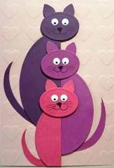 three purple cats are on top of each other