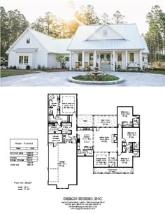 the floor plan for this modern farmhouse house is very large and has three bedroom, two bathrooms