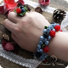 The unique and incredible Berries bracelet by Tristania Handmade is completely handmade!Made from high quality baked polymer clay. Lightweight and very strong! It is odorless!Fittings without lead and nickelThe length is adjustable and made to fit your wrist + 4 cm margin for adjustment.The bracelet will complement your look and become an original piece of jewelry for you. It will be an unusual gift and will not leave anyone indifferent.What will you get:Your order will be as similar as possible Unusual Gift, Dope Jewelry, Creating Jewelry, Unusual Gifts, Fun Earrings, Handmade Polymer Clay, Blueberries, Bracelet Gift, Earring Gifts