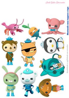 an assortment of cartoon character stickers on a white background