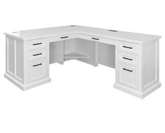 an office desk with two drawers on the top and one at the bottom, in white