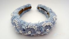 Designer padded pearl headband in light blue | Etsy Beaded Hairband, Hook Crochet, Designer Headbands, Hairstyle Short, Embellished Headbands, Padded Headband, Top Knot Headbands, Beaded Headband, Velvet Headband