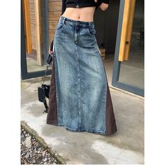 Vintage Panel Denim Skirt Material: Cotton Szie: S, M, L, Color: Blue Season: Spring, Summer Occasion: Leisure, Outdoor, Daily,Vacation Diy Denim Skirt, Diy Denim, Blue Denim Skirt, Denim Diy, Denim Skirts, Straight Skirt, Coffee Colour, Blue Skirt, Denim Mini Skirt