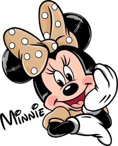 minnie mouse with polka dots on it's head and the words minnie written in black