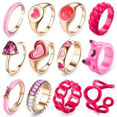 PRICES MAY VARY. 💖Cute Y2k Colorful Rings: You will get 12Pcs different chunky rings, including heart ring, frog ring, acrylic rings, gold rings, you can wear rings individually or as stacking rings. Bright colors and unique designs are full of energy and creativity, add some statement rings aesthetic to your summer, make you more dazzling and confident in the crowd �💖Color& Multi-Size: Pink ring, various size suitable for different fingers, easy to put on and take off. You can wear cute rings Knuckle Rings Aesthetic, Resin Rings Aesthetic, Rings Aesthetic Gold, Barbie Ring, Rings Colorful, Colorful Rings, Funky Rings, Mushroom Ring, Aesthetic Gold