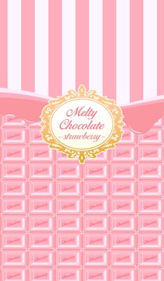 a pink and white striped background with gold trim