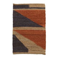 an orange, blue and brown rug on a white background with no one in it