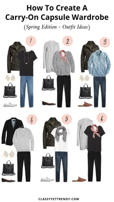 How To Create A Carry-On Capsule Wardrobe (Spring Edition) + Outfits - Classy Yet Trendy Carry On Capsule Wardrobe, Spring Travel Capsule, Classy Yet Trendy, Chique Outfit, Spring Travel, Travel Capsule, Fashion Capsule Wardrobe, Packing Checklist, Travel Capsule Wardrobe