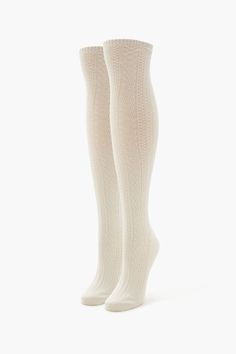 Cable knit pair of socks featuring an over - the - knee length. | 99% polyester, 1% spandex | Machine wash cold | Cable Knit Over - the - Knee Socks Over The Knee Socks, Thigh High Socks, Knee Socks, Thigh High, High Socks, Thigh Highs, Over The Knee, Cable Knit, The Knee