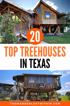 the top treehouses in texas with text overlay