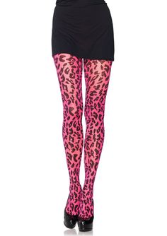 Neon Pink Leopard Print Pantyhose Roller Derby Clothes, Scene Outfits, Sheer Tights, Leg Avenue, Pink Leopard Print, Goth Outfits, Pink Leopard