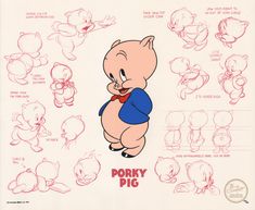 an animation character sheet for the poohy pig