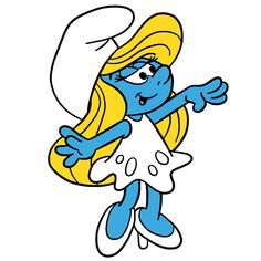 the smurfe girl is pointing at something