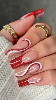 Nails Winter French Tips, French Tip Acrylic Nails Winter, Winter French Tips, Acrylic Nails Winter, Mickey Nails, Aqua Nails, Red Acrylic Nails, Diy Acrylic Nails, Winter Red