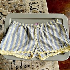 Soft Cotton Pj Pajama Shorts, Yellow And Blue Striped, New Without Tags Yellow Relaxed Fit Sleepwear For Lounging, Yellow Cotton Sleepwear For Loungewear, Yellow Cotton Sleepwear For Pajama Party, Yellow Short Sleepwear For Summer, Pajamas Shorts Outfit, Striped Pajama, Pj Shorts, Beach Friends, Lounge Pajamas