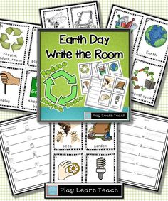 an earth day write the room activity pack with pictures and words on it, including handwritten