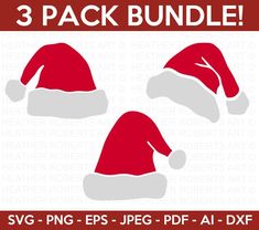 three santa hats with the text 3 pack bundle