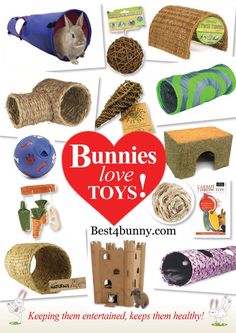 an advertisement for bunnies love toys with pictures of different things in the shape of a heart