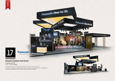 an exhibition stand with the words panasonic on it and two pictures of people