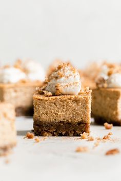 several pieces of dessert sitting on top of each other