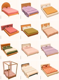 various types of beds and mattresses in different colors, sizes and shapes are shown