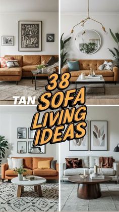 living room with couches, coffee table and pictures on the wall above that says 38 sofa living ideas