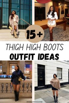 Knee High Boots Fall Outfits With High Boots, Tan Knee High Boots Outfit Dress, Knee High Heel Boots Outfit, Thigh High Boots Outfit Black Women, Outfit Ideas Knee High Boots, Rider Boots Outfit, Brown Thigh High Boots Outfit, Knee High Boots Outfit Winter, Outfit Thigh High Boots