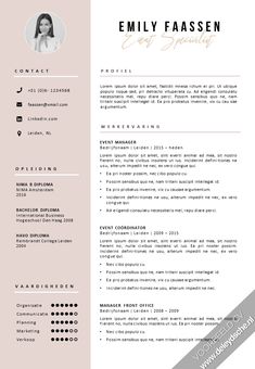 a professional resume template with pink and black accents