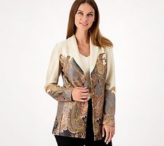 How fancy! Impress onlookers wherever you go in this shawl-collar jacket. Pair it with leggings and heels for fresh-from-the-runway style. From Susan Graver. Elegant Fitted Cardigan With Shawl Collar, Elegant Spring Cardigan With Lapel Collar, Elegant Fitted Shawl Collar Cardigan, Chic Stretch Winter Blazer, Chic Shawl Collar Blazer For Fall, Elegant Stretch Outerwear For Spring, Elegant Winter Outerwear With Stretch, Spring Fitted Outerwear With Shawl Collar, Spring Shawl Collar Outerwear For Layering