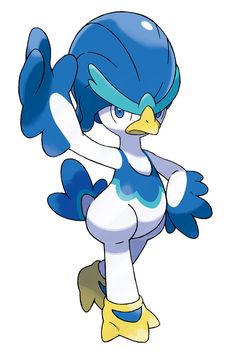 an image of a cartoon character with blue and white hair, holding her arms out