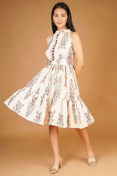 IKAT Midi White Dress Midi White Dress, Ikat Dress, Batik Dress, Andhra Pradesh, White Midi Dress, Pitcairn Islands, Guinea Bissau, Mauritius, Mozambique