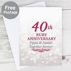 an anniversary card with the number forty on it