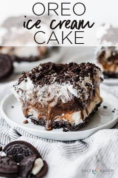 a piece of oreo ice cream cake on a plate