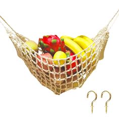 PRICES MAY VARY. TIGHT HAND-KNITTING DISTANCE: The hanging fruit hammock is simple and beautiful design and pure hand-knitting. Compared with other hanging baskets, it has a reasonable and tightly-knitted distance to keep the fruit fresh, and it will not cause fruit due to excessively large gap holes. EXTRA LARGER AND WIDER KITCHEN HAMMOCK: Compared with other fruit and veggie hammock, the size of our under cabinet fruit hammock is:12.5in X 18in ,extra bigger and wider, so it can hold more fruit Campervan Storage Ideas, Macrame Fruit Hammock, Fruit Hammock, Banana Hammock, Hanging Fruit Basket, Roof Storage, Macrame Hammock, Hanging Fruit Baskets, Banana Fruit