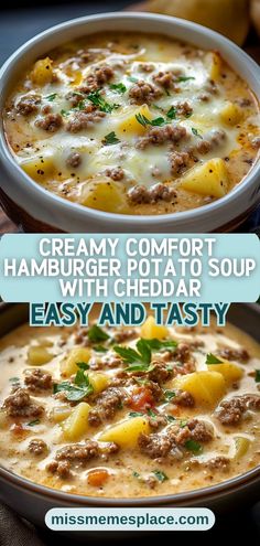 creamy comfort hamburger potato soup with cheddar and tasty