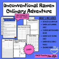 the unconventional ramen culinary adventure with text and pictures on it, including an image of a