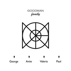 the good man family logo is shown in black and white, with three different colors