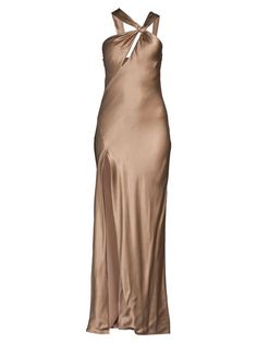 CAMI NYC - Valory Dress In Beachwood Wedding Guest Dress Brown, Tan Long Dress, Backless Formal Dress, Brown Satin Dress, Silk Dresses, Cami Nyc, Brown Satin, No Closure, Stretch Satin