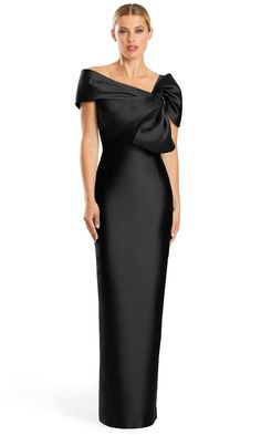 Alexander by Daymor 1885F23 - Off-Shoulder Bow Accented Evening Dress Sophisticated Mother Of The Bride Dress, Black Mother Of The Bride Dress Classy, Formal Dark Green Dress, Mother Of The Groom Dresses Over 60, Two Piece Mother Of The Bride Dresses, One Shoulder Mother Of The Bride Dresses, Formal Bridal Dress, Mother Of The Bride Dresses Winter, Evening Dresses Elegant Classy Simple