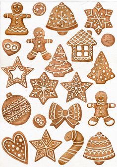 a drawing of ginger cookies and christmas decorations